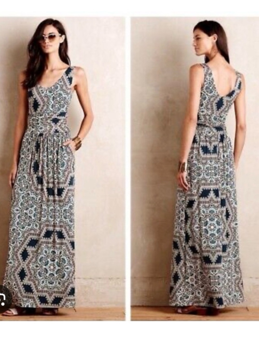 Anthropologie Maeve Jantina Maxi Dress Small Stretchy Boho Print Small
